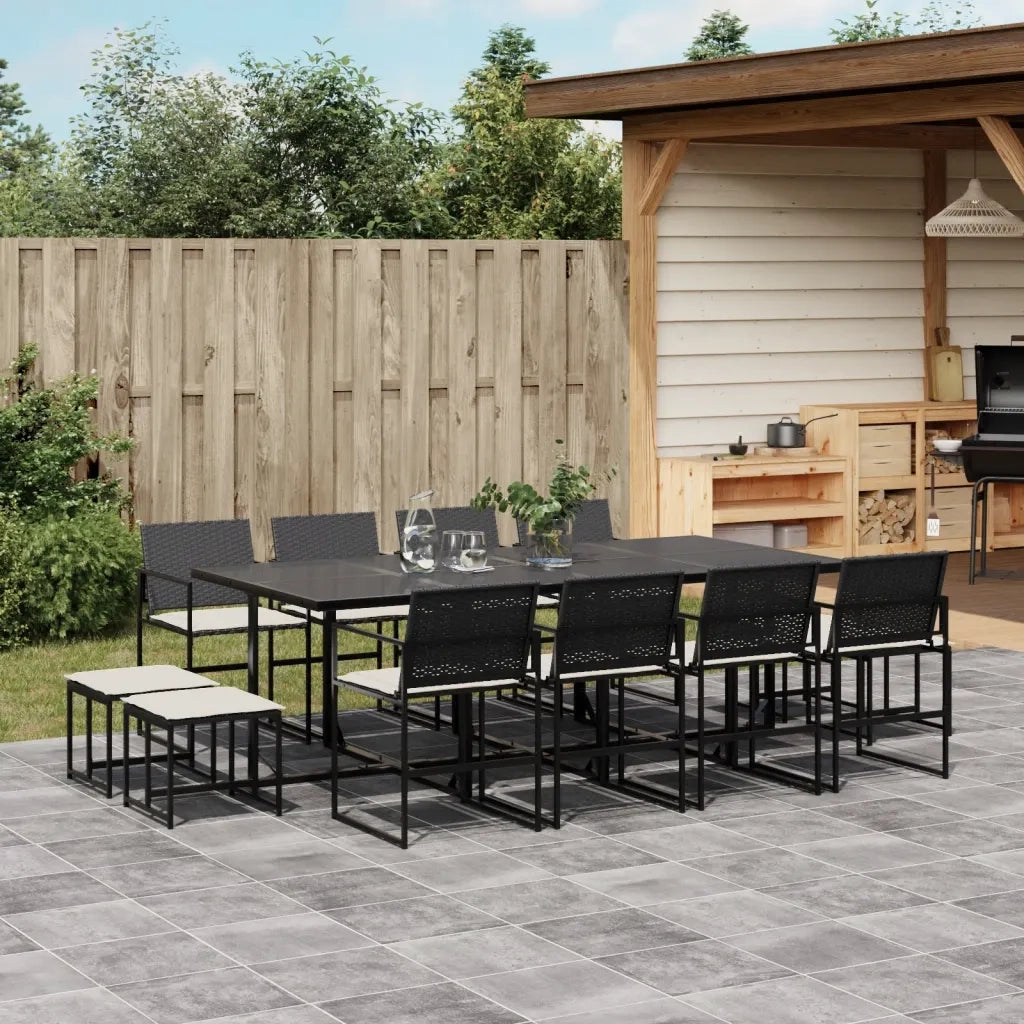 vidaXL Set da Pranzo da Giardino 13pz con Cuscini Nero in Polyrattan