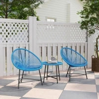 Set da Giardino in Resina Intrecciata per 2 Persone, Piano in Vetro Temperato, per Balcone Terrazza Patio, Blu