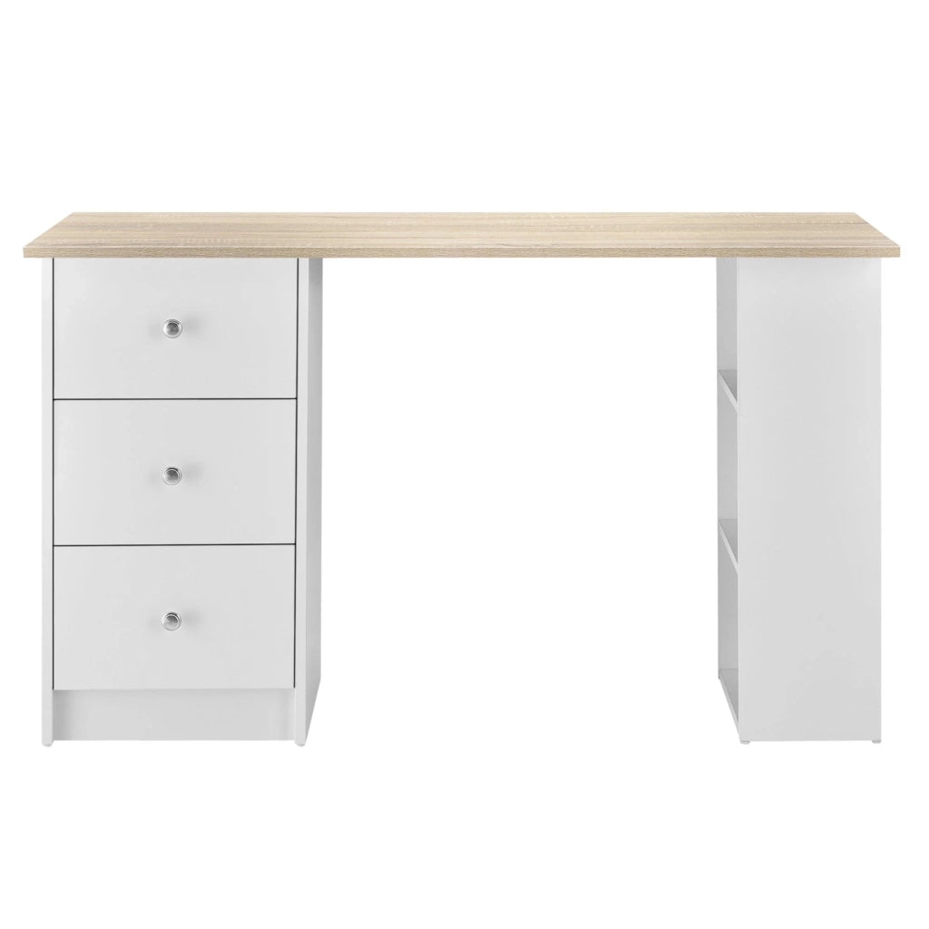 Scrivania/postazione di lavoro per computer con 3 cassetti 120 cm bianco e legno 03_0004709