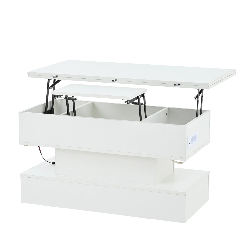 Tavolino regolabile in altezza, con presa di corrente e luci a LED, 100x50x51,5 cm, bianco