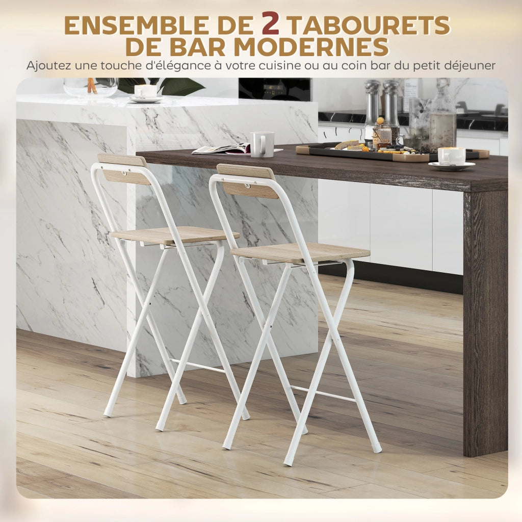 Sgabelli da Bar Pieghevoli con Schienale e Poggiapiedi ¨C Zephmum ¨C Effetto Legno Naturale 87 cm