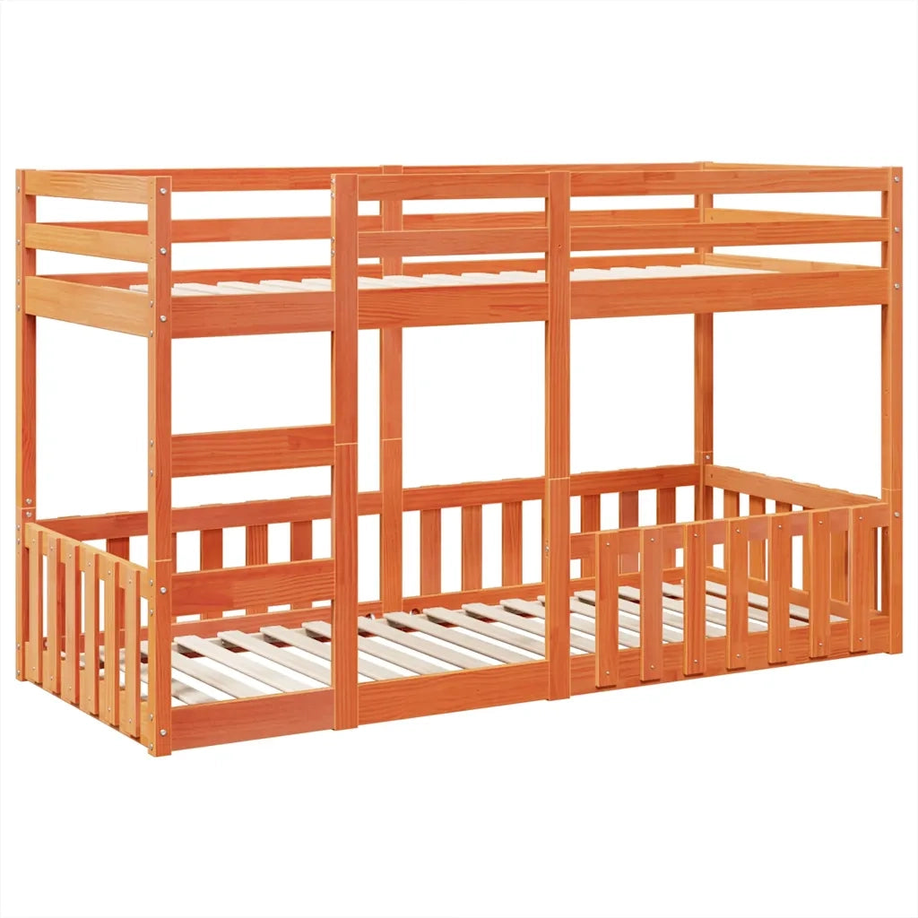 Letto a Castello Marrone Cera 90x200 cm in Legno di Pino 3308591