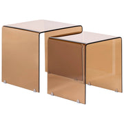 Set di 2 Tavolini Rettangolari a Nido in Vetro marrone stile Minimalista soggiorno