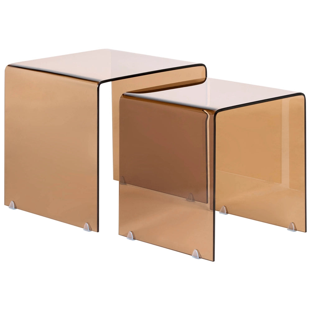 Set di 2 Tavolini Rettangolari a Nido in Vetro marrone stile Minimalista soggiorno