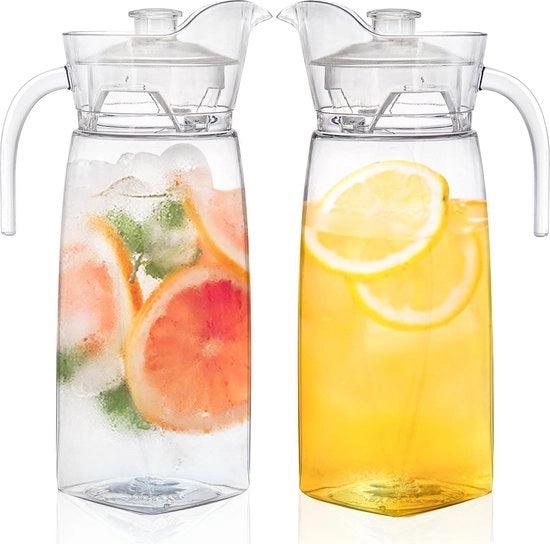 Due contenitori di acqua 1.2 Litri in Acrilico trasparente con coperchio e beccuccio inaccettabile per frigorifero, tè freddo, limonata, succo, latte