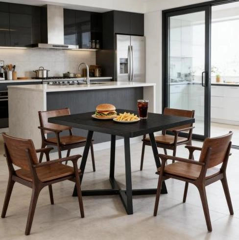 Tavolo da pranzo quadrato industriale 80 cm in MDF e metallo nero