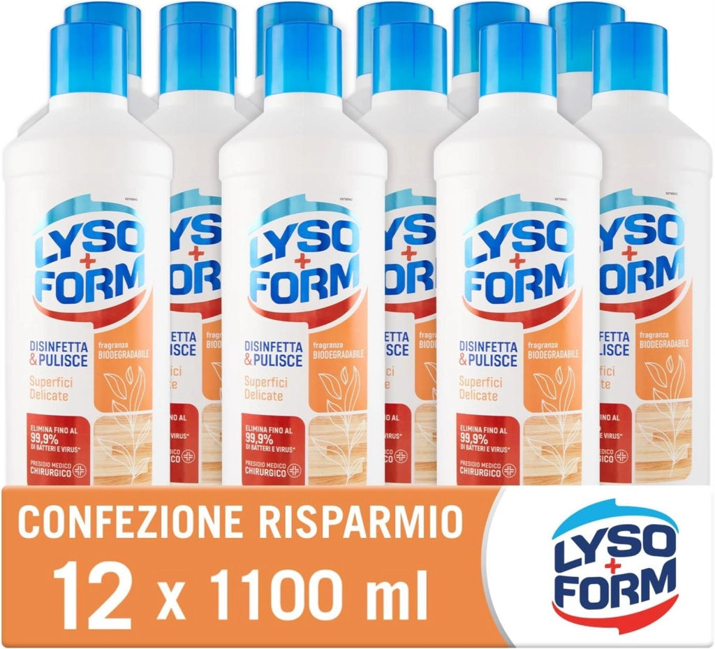 LYSOFORM LIQUIDO PER PAVIMENTI SET 12 PZ X 1,1 LT DISINFETTA E PULISCE PER SUPERICI DELICATE