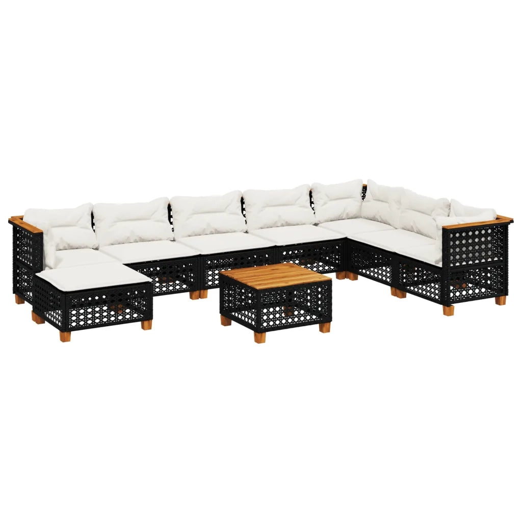 Set Divani da Giardino 9 pz con Cuscini Nero in Polyrattan