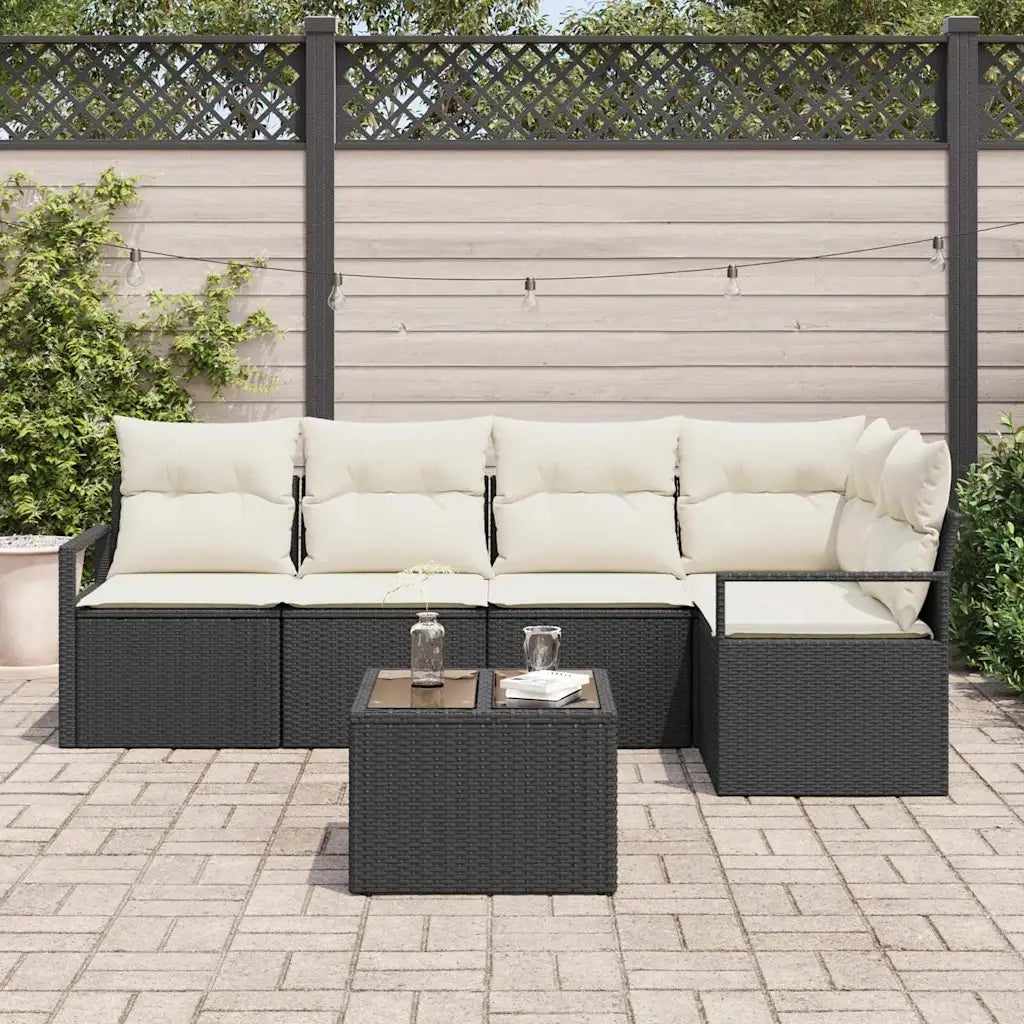 Set di divani con cuscino 6 pcs Nero polyrattan