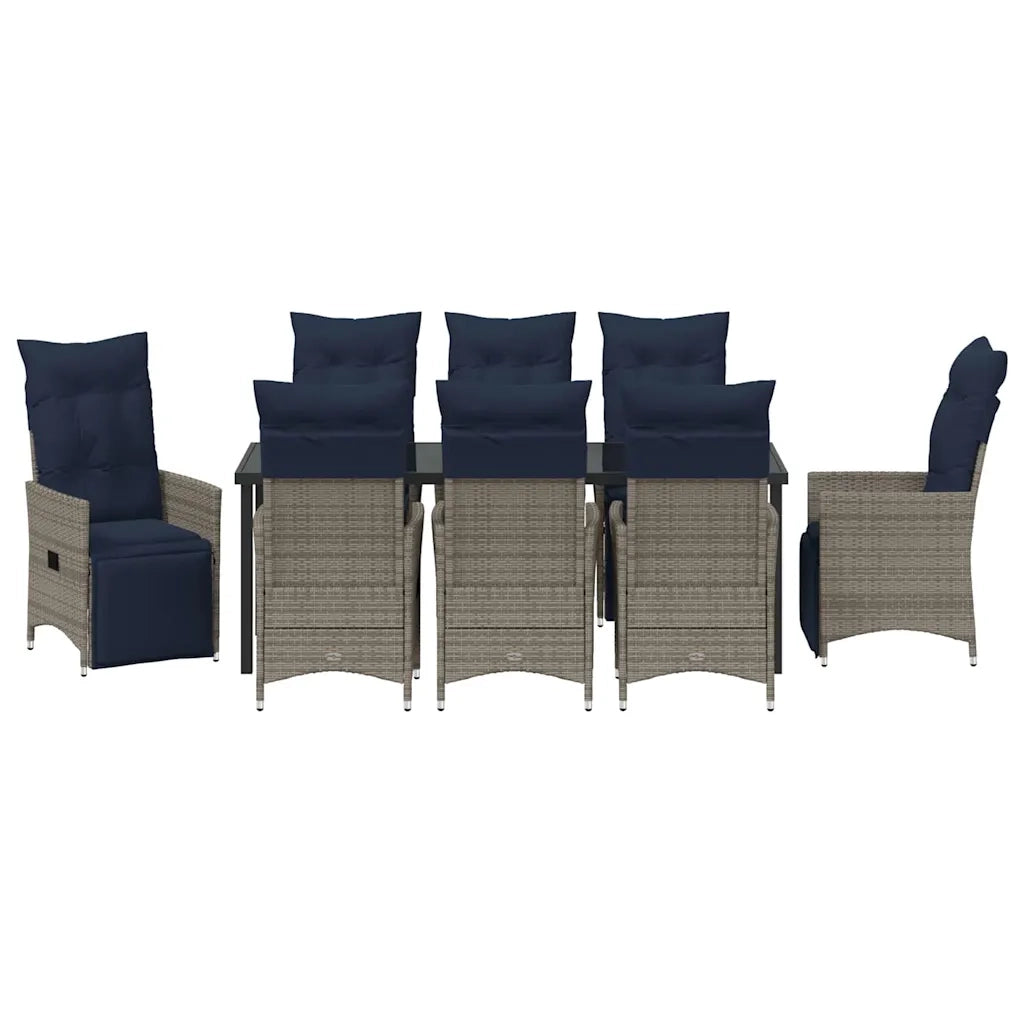 Set di tavolo e sedie con cuscino 9 pcs Grigio Rattan in PE 3379603
