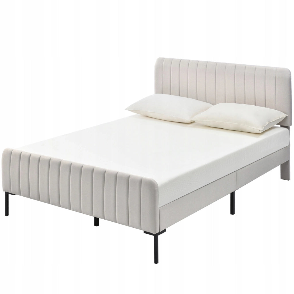 Letto imbottito 180x200 - Xylo - Grigio-beige con schienale regolabile
