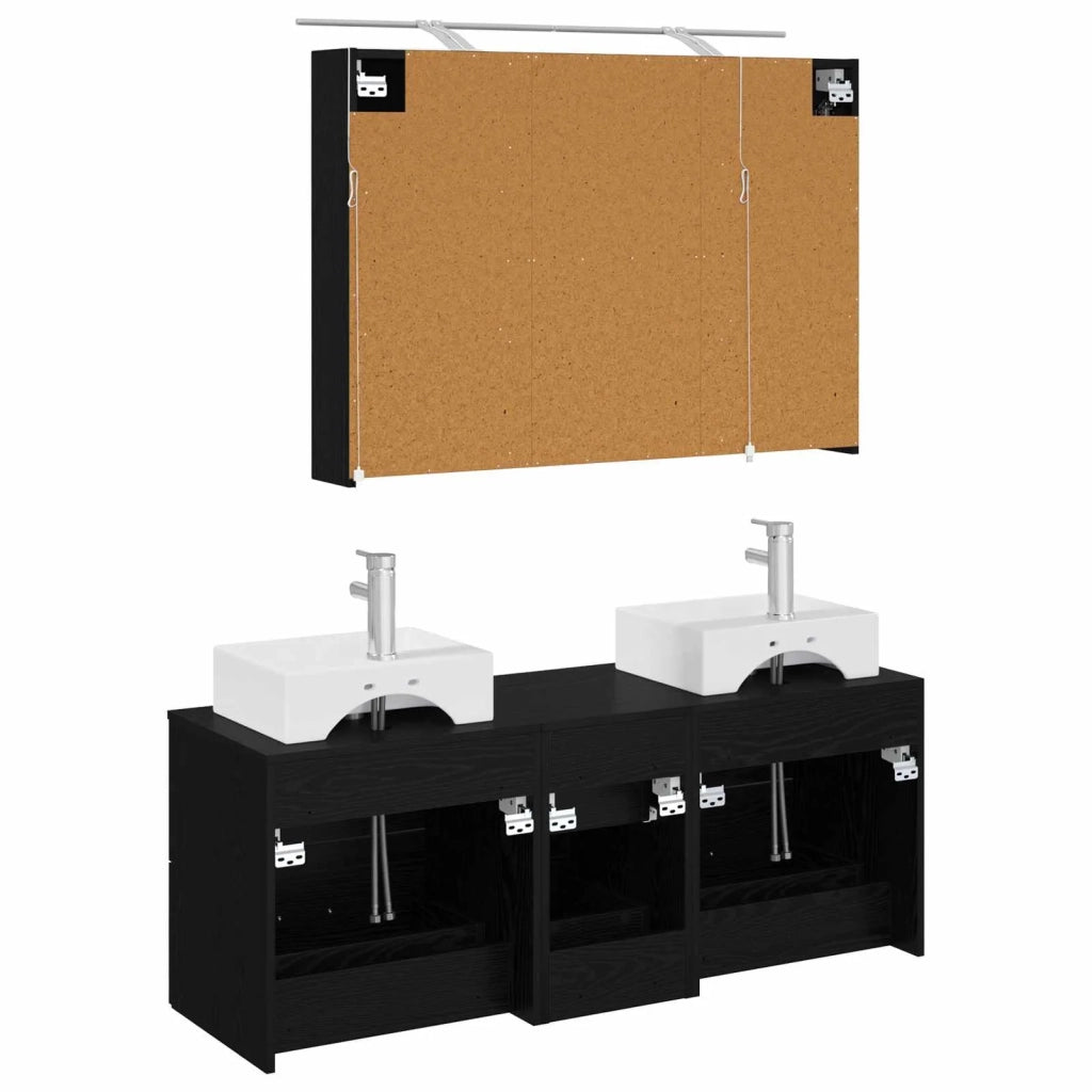 Set di mobili per il bagno 4 pcs Rovere Nero 3406816
