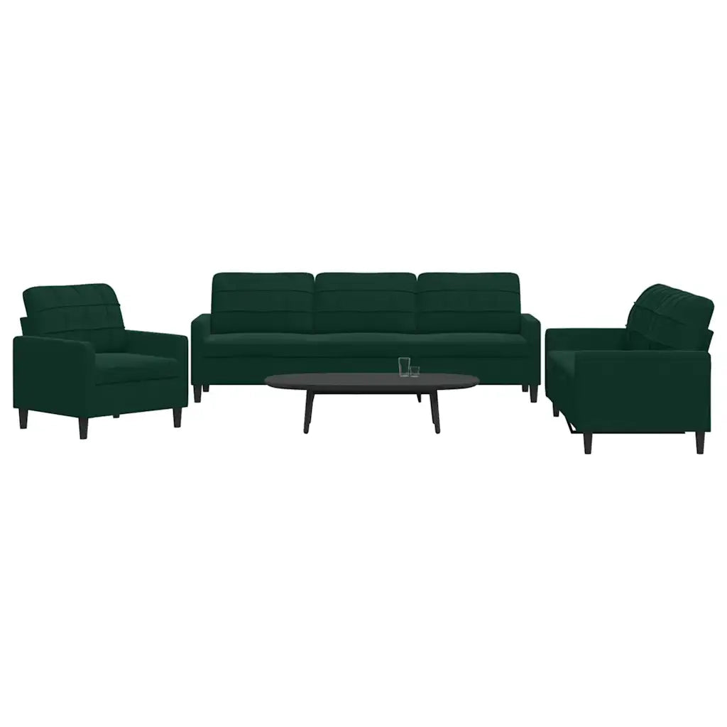 Set di Divani 3 pz con Cuscini Verde scuro in Velluto