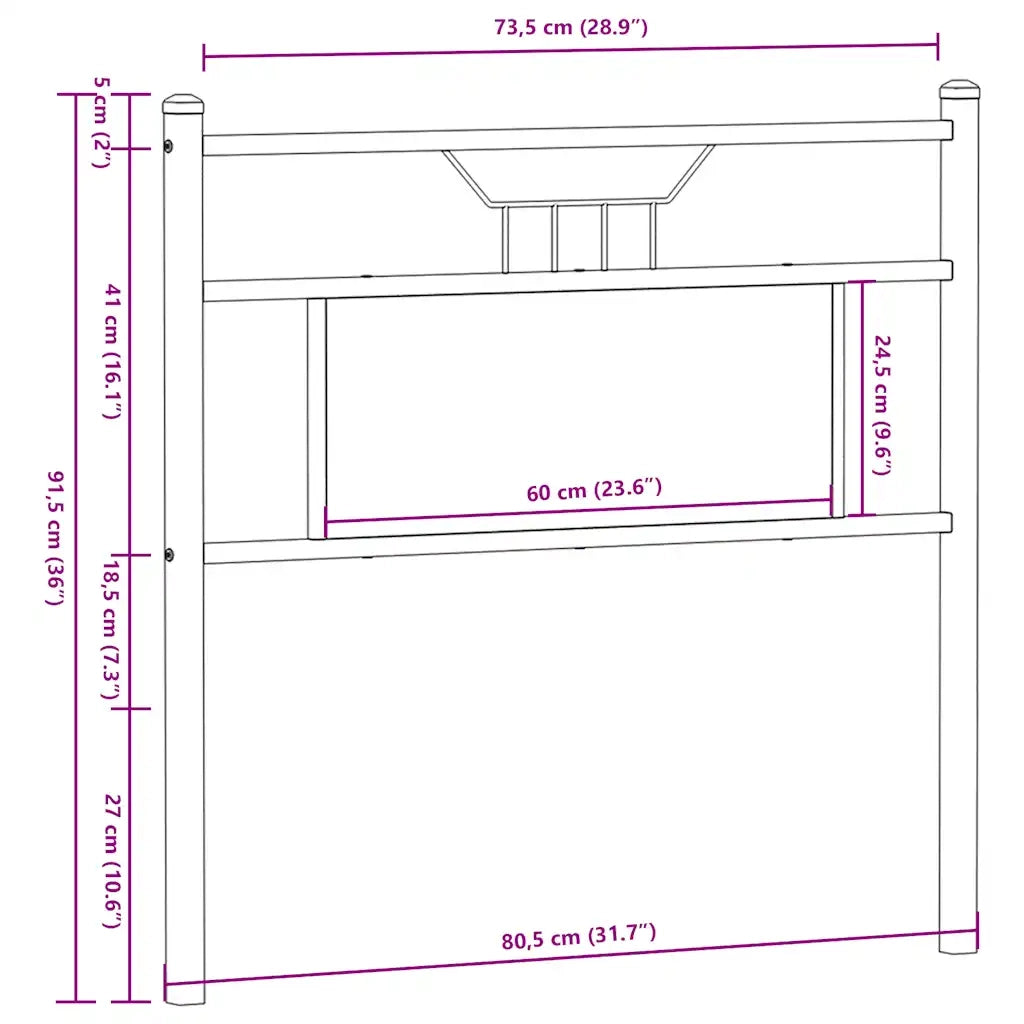 Testiera-Testata-Testiera Decorativa Rovere Marrone 75 cm in Legno Multistrato e Acciaio