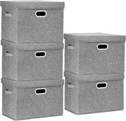 Cassetta di Stoccaggio con Coperchio - Set di Contenitori di Stoccaggio - Ordinamento dello Spazio - Lavabile e Ripiegabile - 5 pezzi 35L - Grigio