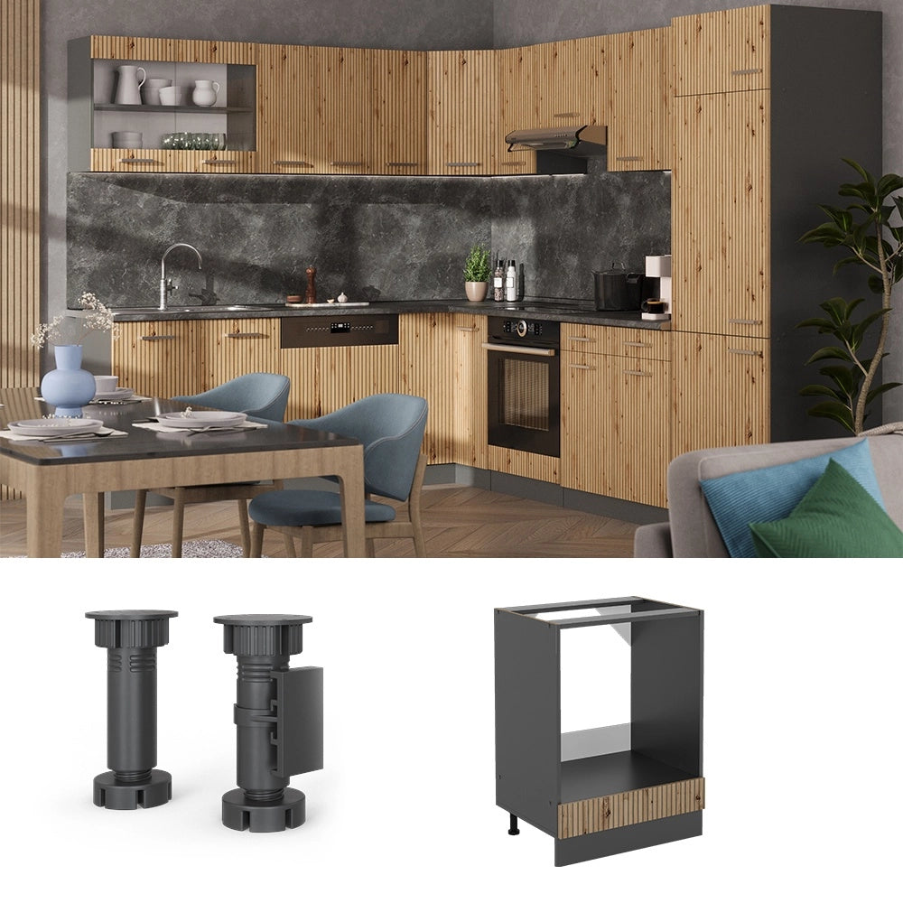 Mobile per forno da incasso R-Line Rovere artigianale/Antracite 60 cm, PL Marmo Vicco