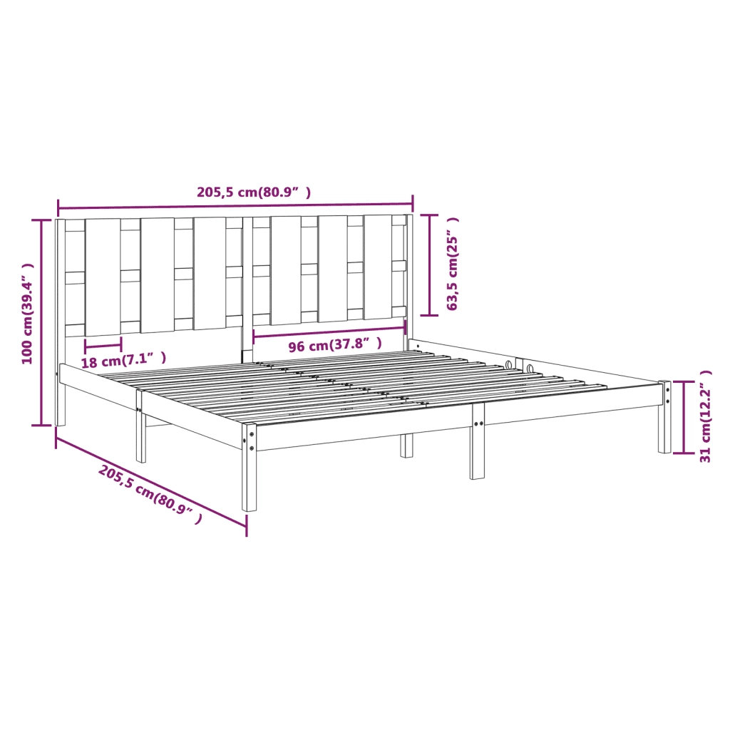 Giroletto Nero in Legno Massello di Pino 200x200 cm 3105624