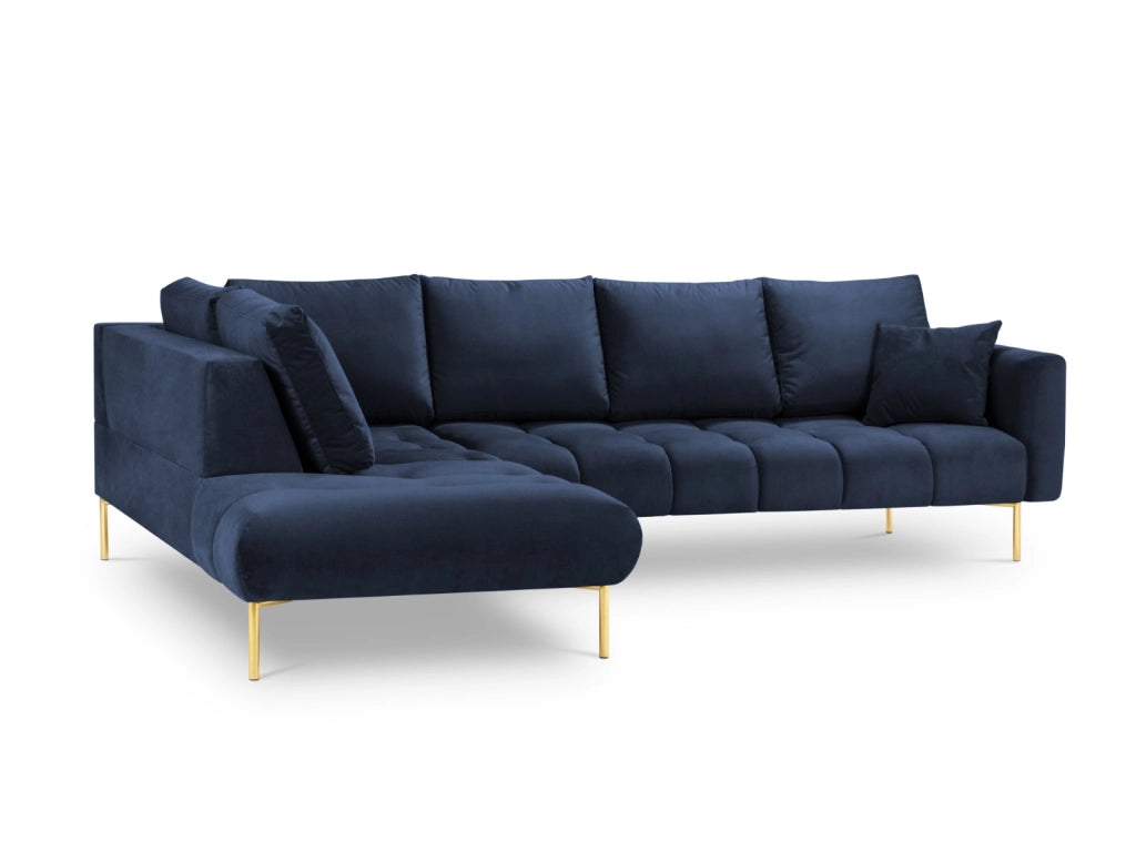 Cosmopolitan Design - Divano angolare sinistro "Hastings" 5 posti in velluto blu reale 