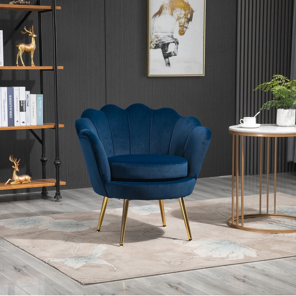 POLTRONA VINTAGE DI DESIGN IN VELLUTO CON SCHIENALE A CONCHIGLIA 76X67X74CM BLU