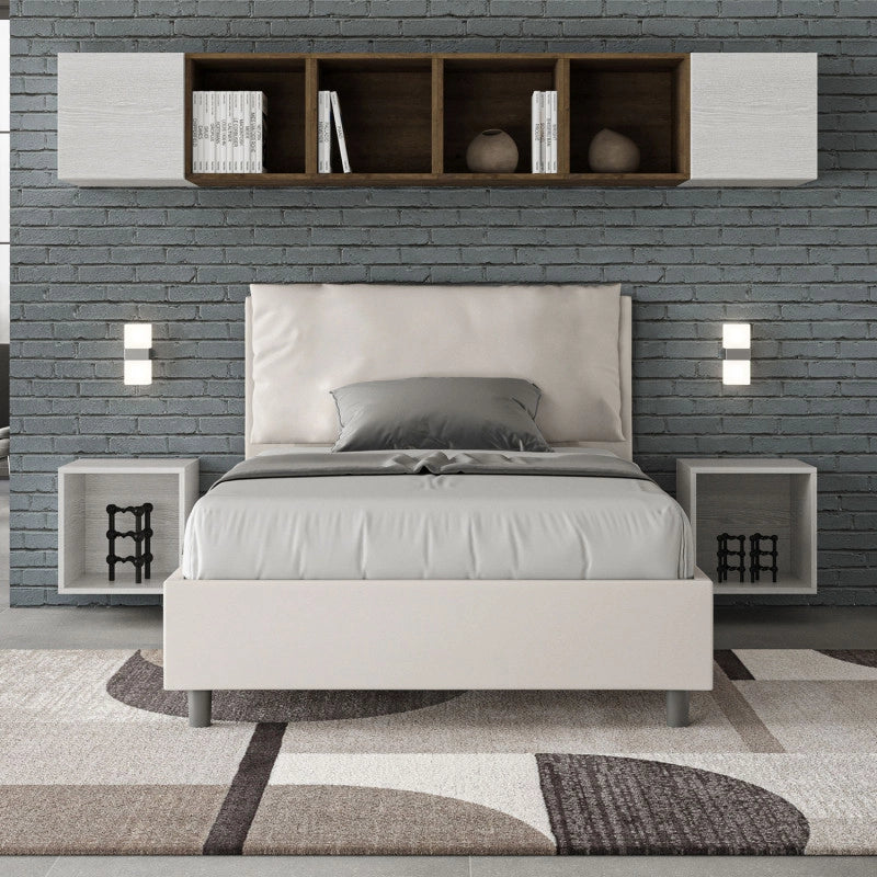 Letto imbottito Piazza e mezzo 120x200 cm Large - Bianco,Similpelle,Senza rete