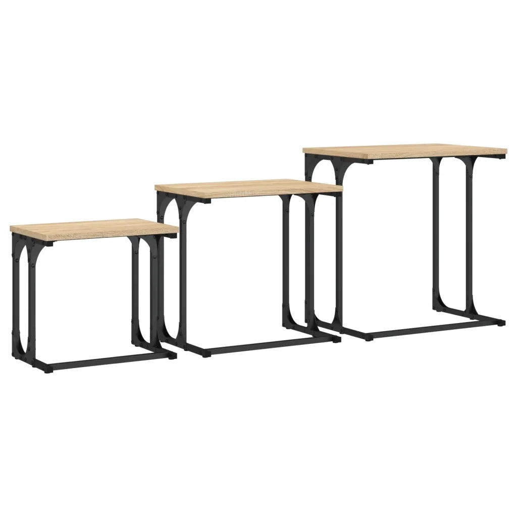 Tavolini Impilabili 3 pz Rovere Sonoma in Legno Multistrato 837818