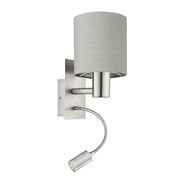 Applique Moderna Pasteri Acciaio Nichel Satinato Stoffa Tortora Luce E27 Ip20
