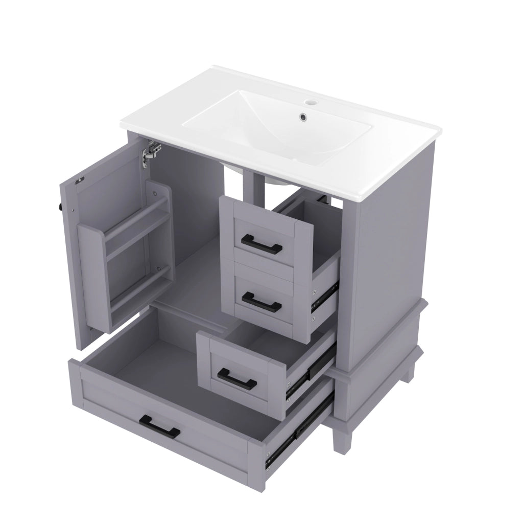 Mobile bagno a pavimento grigio con lavabo in ceramica 76 cm