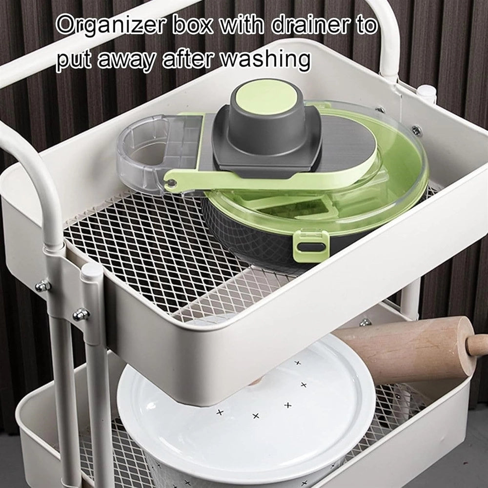 Trade Shop - Affettatrice 9in1 Tritatutto Portatile In Acciaio Con Cestello Scolapiatti Multifunzionale -