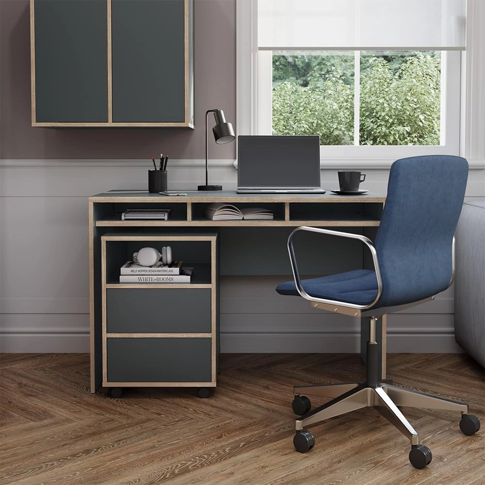 Scrivania con ripiani Tetrix, Antracite, 112 x 55 cm con 3 scomparti, adatto come postazione di lavoro per smart working e studio