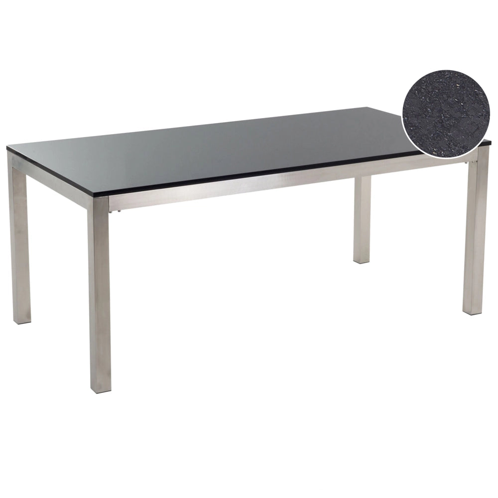 Tavolo da pranzo da giardino Piano in granito Nero e argento Gambe in acciaio inossidabile esterne 6 posti 180 x 90 x 74 cm