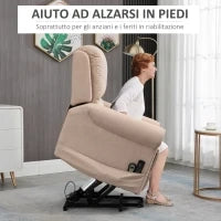 Poltrona Alzapersona Reclinabile fino a 135° con Telecomando e Poggiapiedi, 88x92x106 cm, Marrone Chiaro