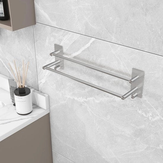 Supporto per asciugamano senza forare - Maniglia in acciaio inossidabile autofissante per bagno e cucina - 40 cm