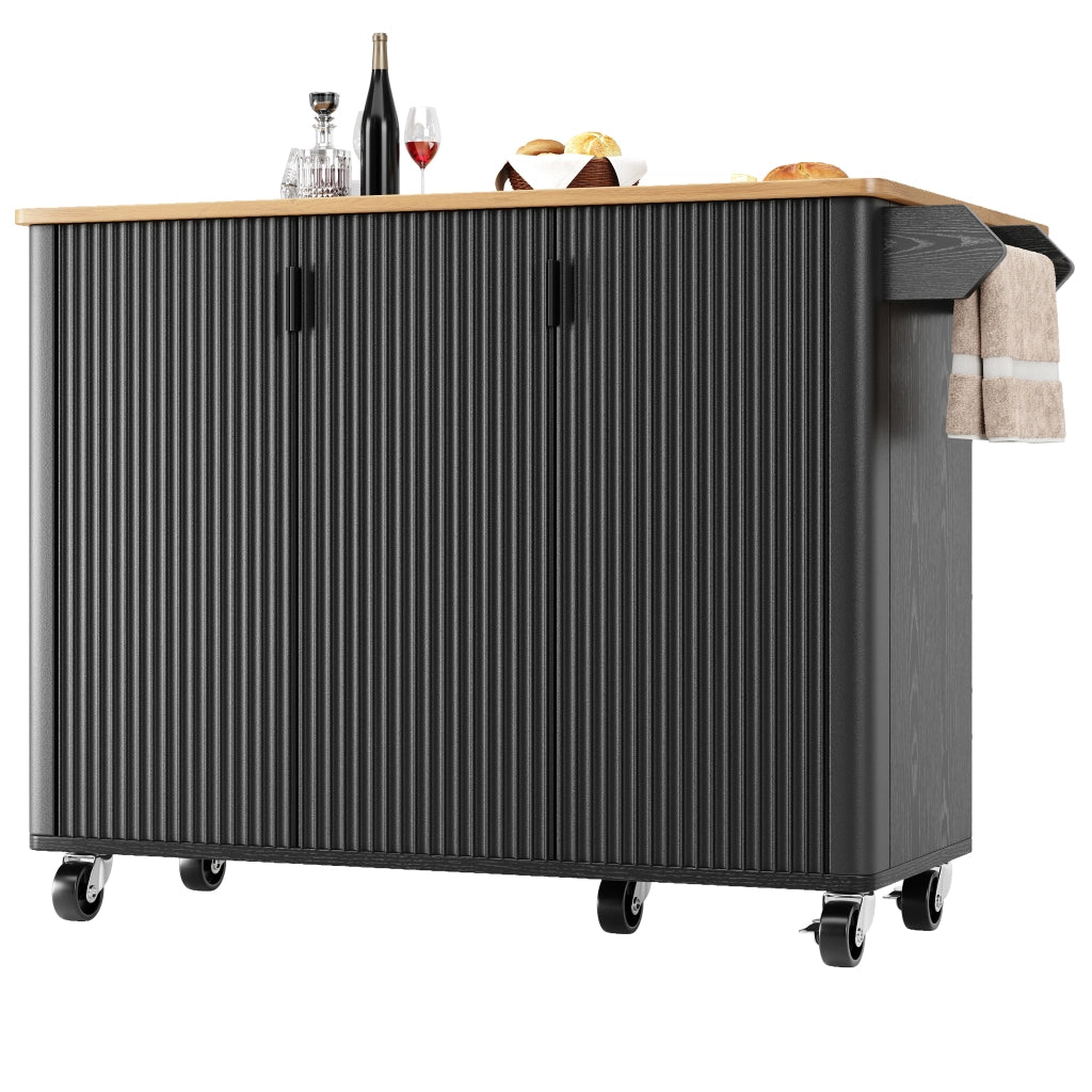 Carrello da Cucina Allungabile ¨C MINIMAL ¨C Bianco/Nero, 130x45x92 cm, 3 Ante, Ruote