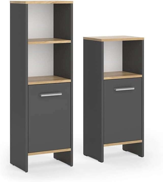 Set di mobili da bagno Karli, Bianco, 63.8 cm, composto da mobile sottolavabo, specchiera e colonna alta