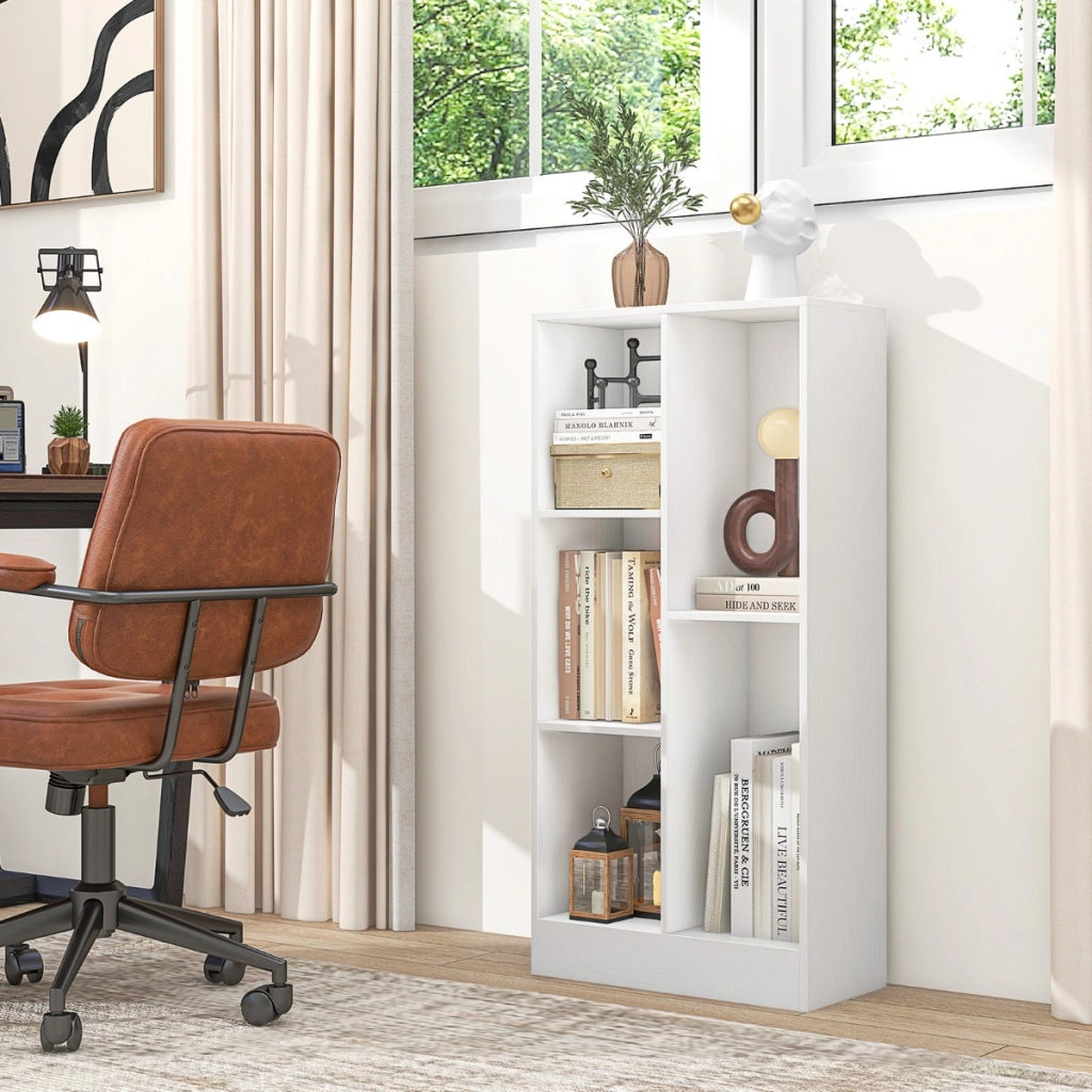 Libreria a 5 cubi con 2 kit antiribaltamento, Organizzatore di stoccaggio autoportante a 3 livelli in legno Bianco-Librerie