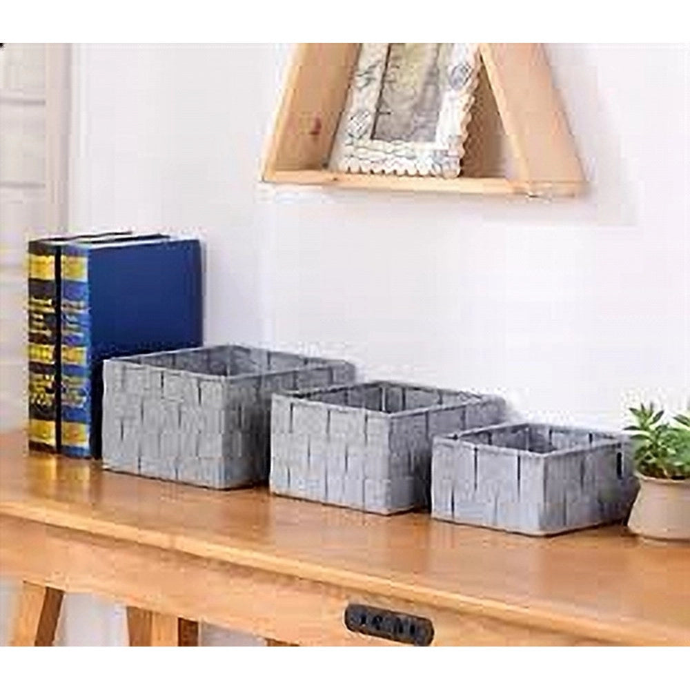 Trade Shop - 3 Cestini Tessuto Scatole Organizer Bagno Portaoggetti Makeup Grigi Chiaro 79048 -