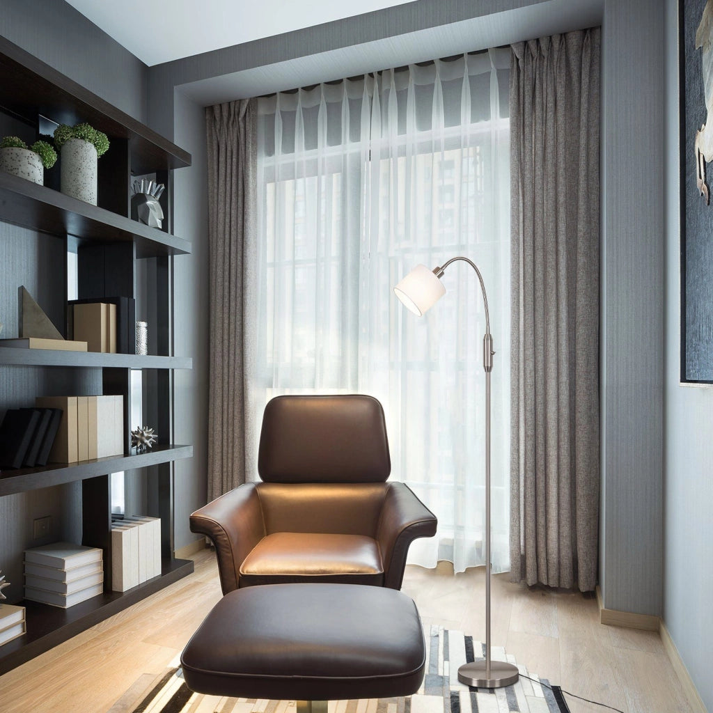 ZMH Lampada da terra vintage argento E14 paralume tessuto arco 360° per soggiorno studio