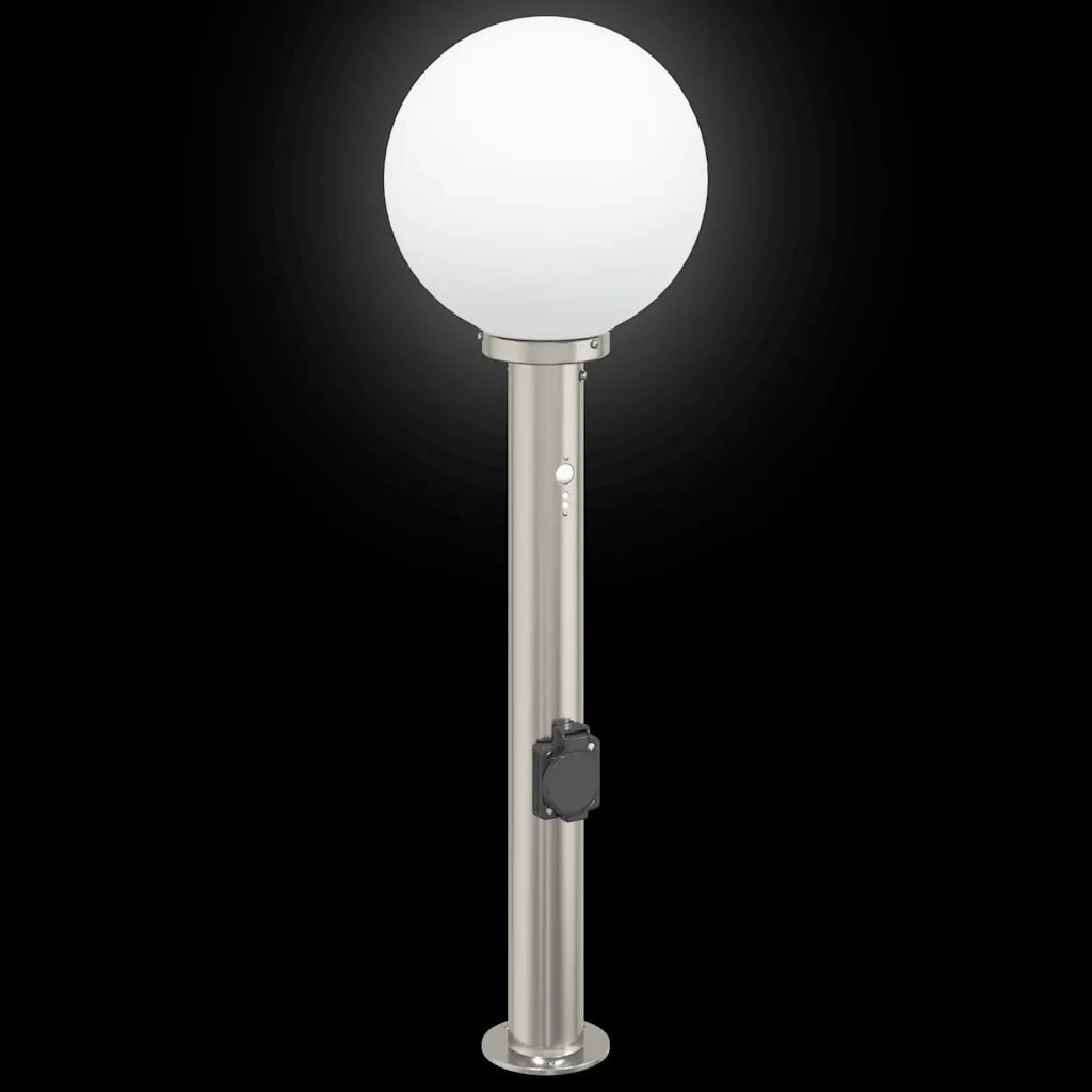Lampada a paletto con sensore e presa 80 cm Acciaio Inox IP44 4006107
