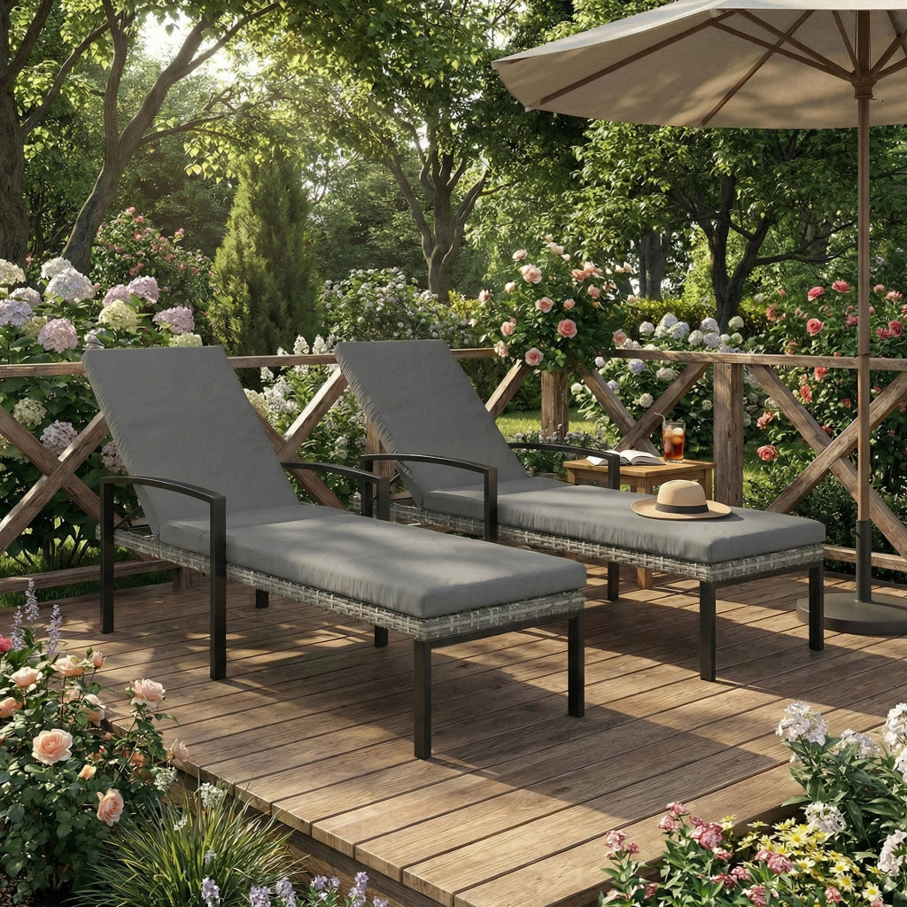 Set di 2 poltrone regolabili in rattan in 5 posizioni massimo 120kg grigio