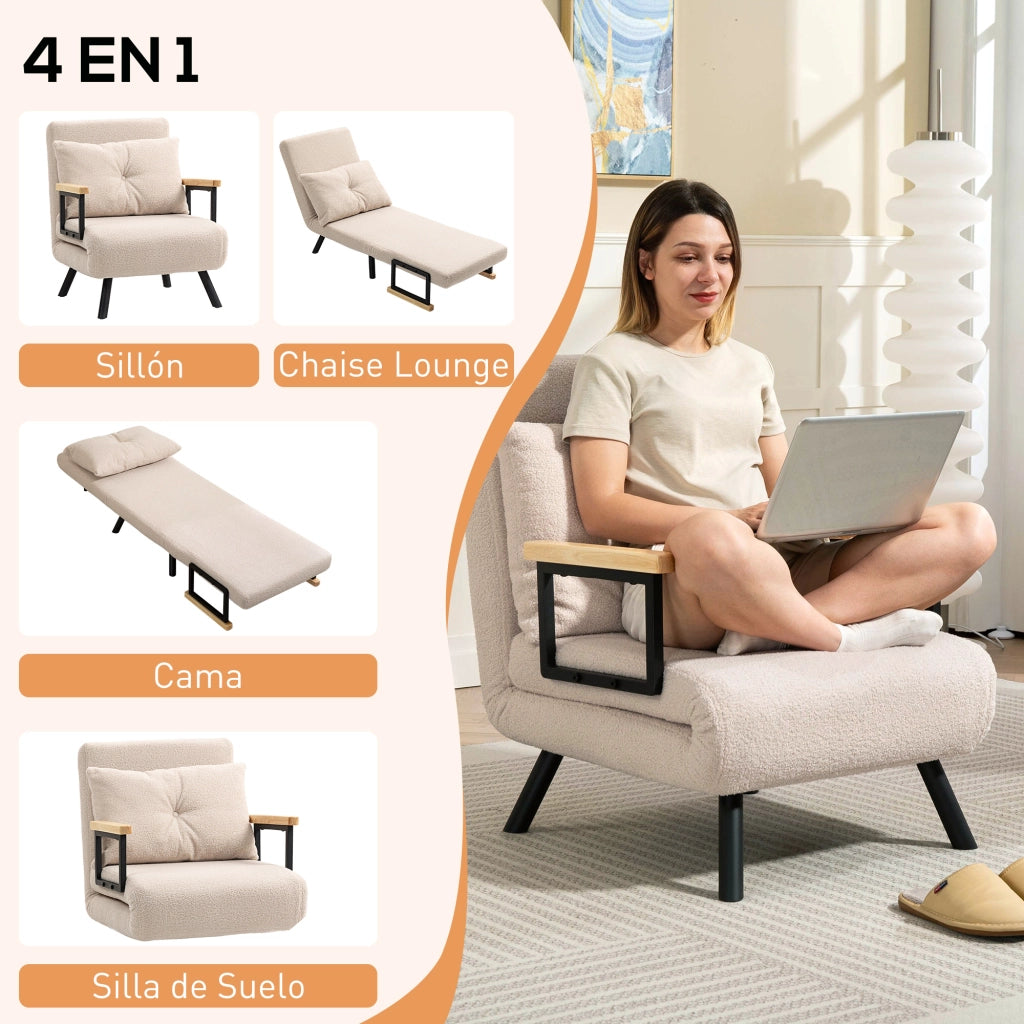Divano Letto Singolo Pieghevole ¨C Zephmum ¨C Beige 63x73x81 cm con Cuscino