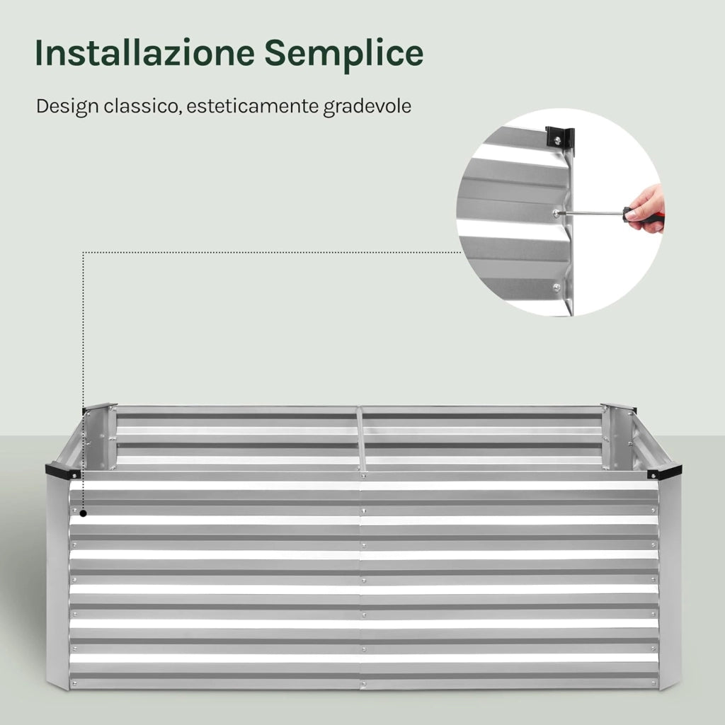 Orto Urbano in Metallo, Fioriera Esterno per Verdure, Frutta e Fiori, Bancal Orto per Giardino, Patio e Terrazza, 160 x 80 x 56 cm, Argento