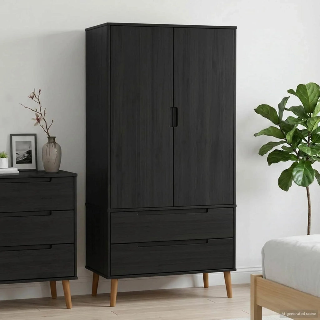 Guardaroba MOLDE Nero 90 x 55 x 175 cm Legno Massello di Pino 42020940