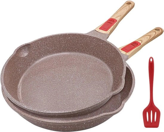 Set di padelle antiaderenti in ceramica - padelle salutari - 2 pezzi - marrone - ceramica