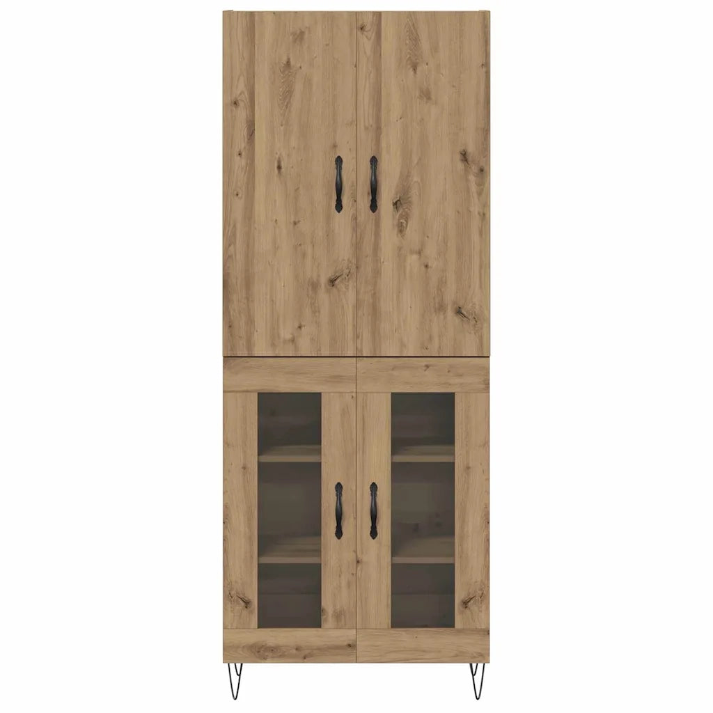 Credenza 2 pz | Madia | Buffet da pranzo | Armadio da pranzo Rovere artigianale Legno ingegnerizzato e vetro