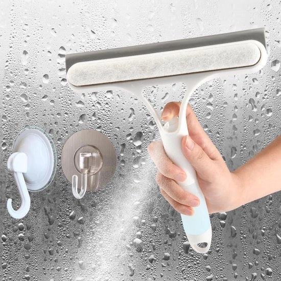 Douchewisser con 2 ganci adesivi, con funzione di getto d'acqua, per pulire finestre, specchi, vetri, porte, senza foratura - 21,5 cm di larghezza