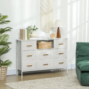 Cassettiera con 8 cassetti in tessuto bianco crema con prese integrate
