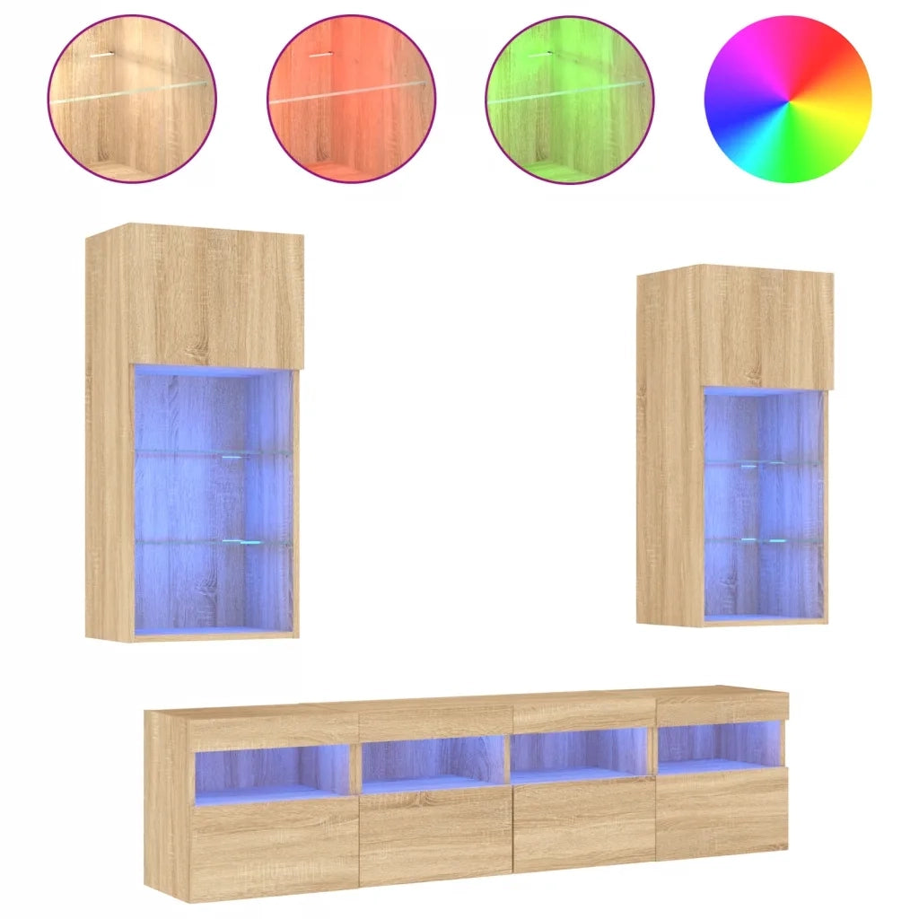 Mobili TV a Muro con LED 5pz-Set di 5 Credenza per TV sospesa Rovere Sonoma Legno Multistrato 593618