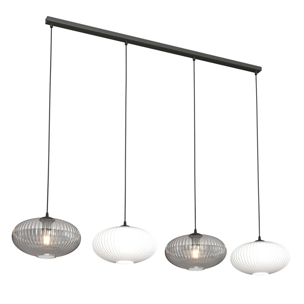 Lampadario 4 Luci Iris In Acciaio Nero Paralume Plissè Multicolor