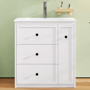Mobile sottolavabo con 4 cassetti e lavabo in ceramica, per bagno, in MDF e ceramica, bianco, 76 × 46 × 82 cm