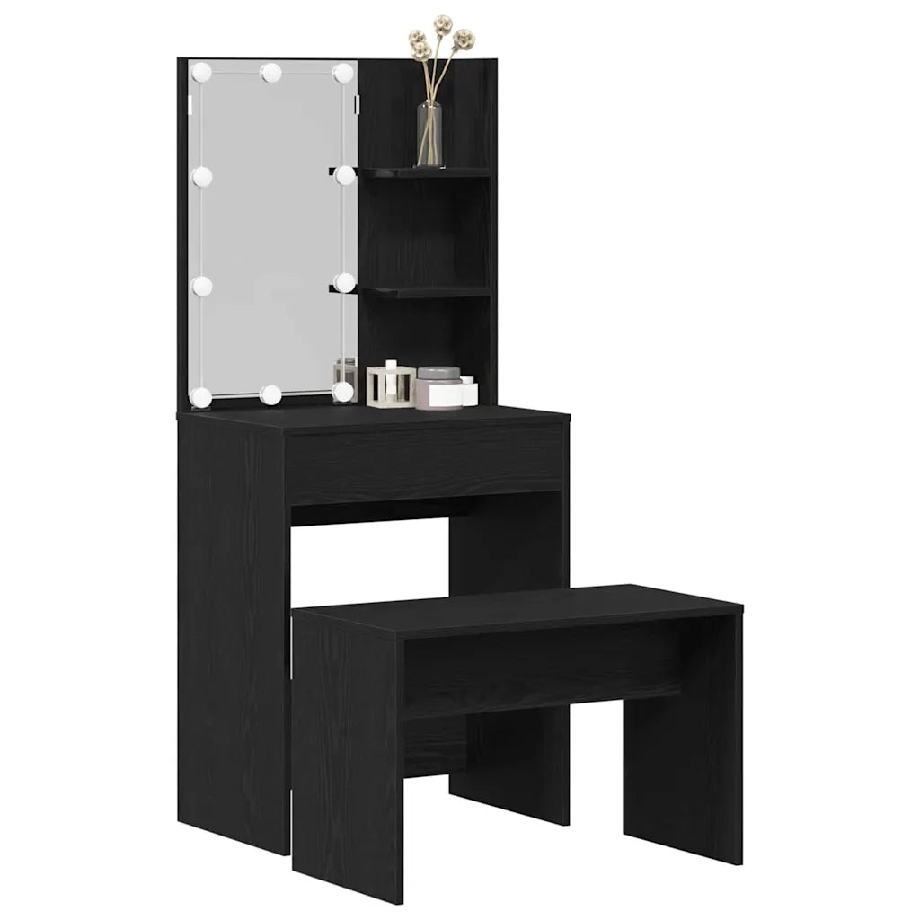 Set Tavolo da Trucco LED 2 pcs Rovere Nero Legno multistrato 3333069